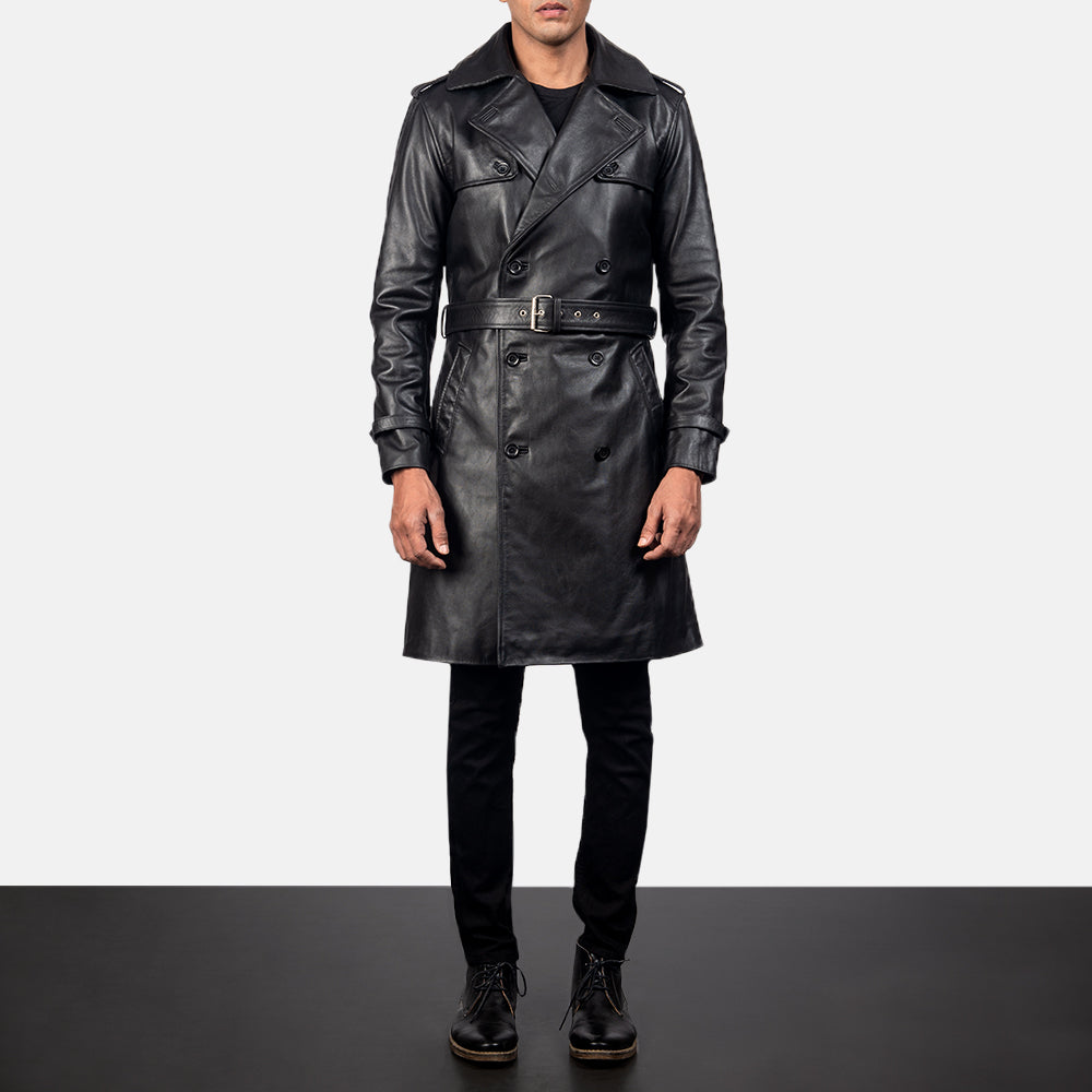 Men’s Black Sheepskin Leather Duster Belted Coat | Full Grain Apparel