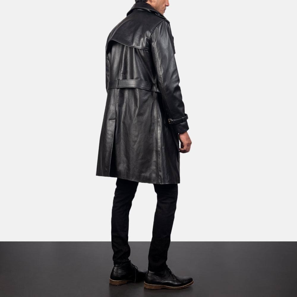 Men’s Black Sheepskin Leather Duster Belted Coat | Full Grain Apparel