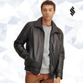 Men’s Black Lined Leather Bomber Jacket | Rugged Urban Stealth | Full Grain Apparel