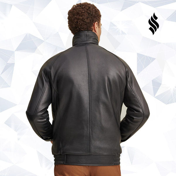 Men’s Black Lined Leather Bomber Jacket | Rugged Urban Stealth | Full Grain Apparel