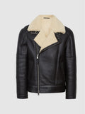 Men’s Black Shearling Aviator Jacket - Stealth Flight Edition | Full Grain Apparel