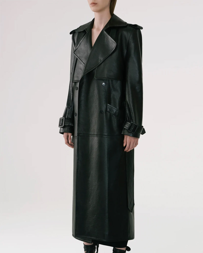 Men’s Black Sheepskin Duster Leather Trench Coat | Full Grain Apparel