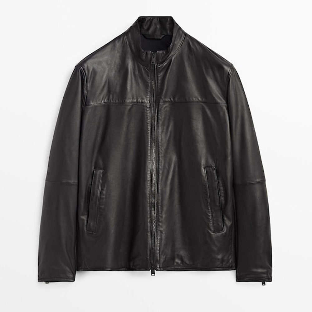 Men’s "Midnight Rebel" Sheepskin Biker Jacket | Genuine Black Leather Moto with Asymmetric Zip | Full Grain Apparel