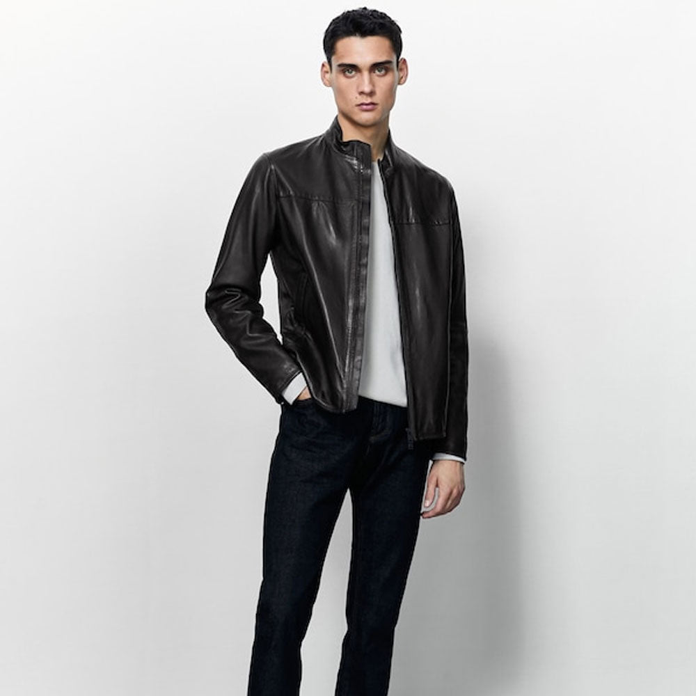 Chaqueta Biker de Piel de Oveja "Midnight Rebel" para Hombre | Moto de Cuero Genuino Negro con Cremallera Asimétrica | Prenda de Piel de Grano Completo