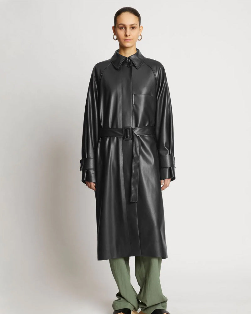 Men’s Black Sheepskin Leather Plain Trench Coat | Full Grain Apparel