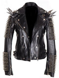 Women’s Black Punk Style Leather Jacket | Large Silver Spikes & Studs | Full Grain Apparel