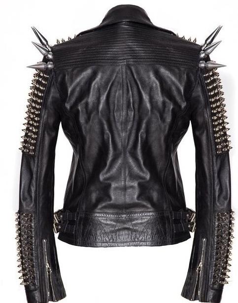 Women’s Black Punk Style Leather Jacket | Large Silver Spikes & Studs | Full Grain Apparel
