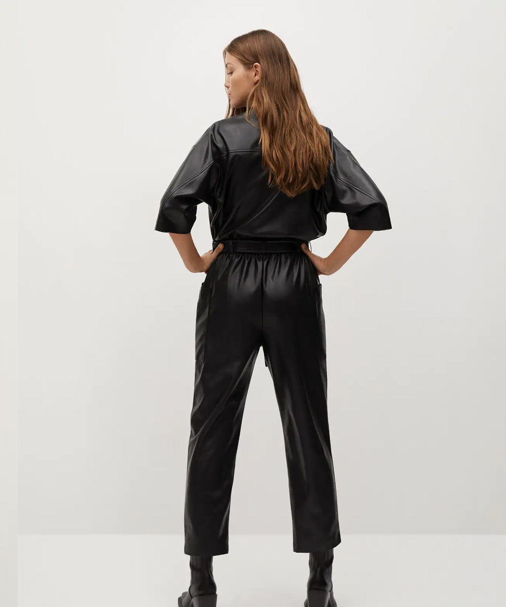Women’s Black One-Piece Real Leather Dress Jumpsuit | "Night-Noir" Sheepskin Couture | Full Grain Apparel