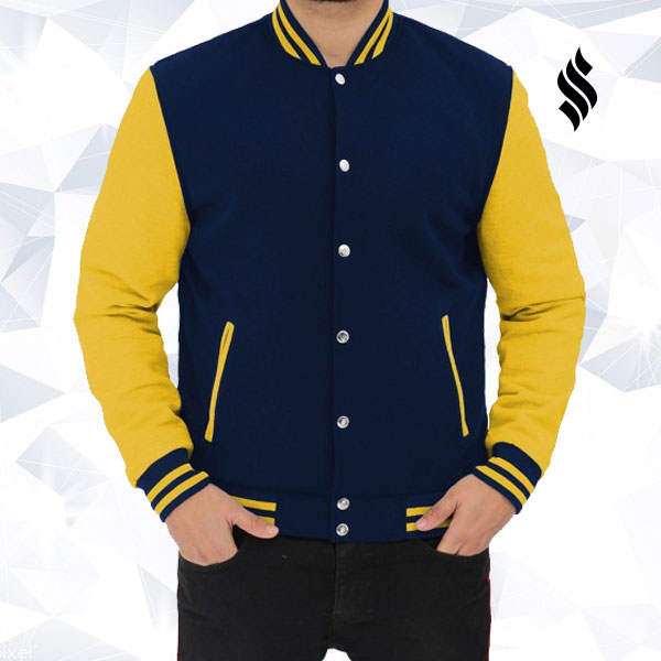 Men’s Blue and Yellow Varsity Jacket | Classic Letterman Outerwear | Full Grain Apparel