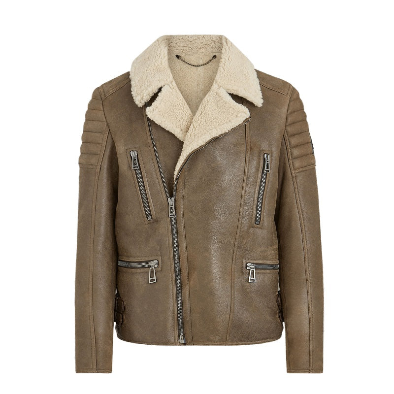 Men’s Brown Vintage B3 Shearling Jacket | Rugged Heritage Shield | Full Grain Apparel