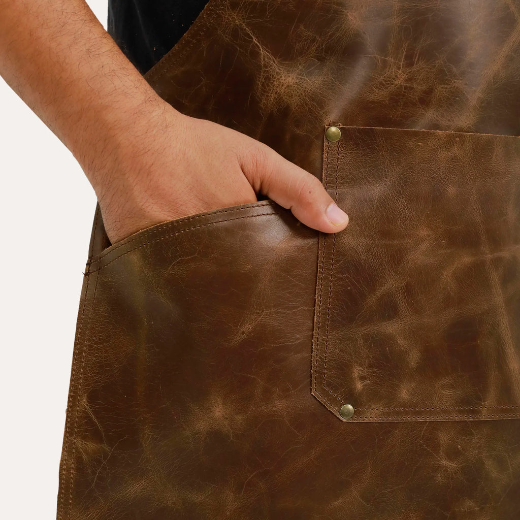 Brown leather view of IronGuard BlackSmith Apron