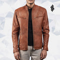 Men’s Ionic Style Brown Biker Leather Jacket | Rugged Heritage | Full Grain Apparel