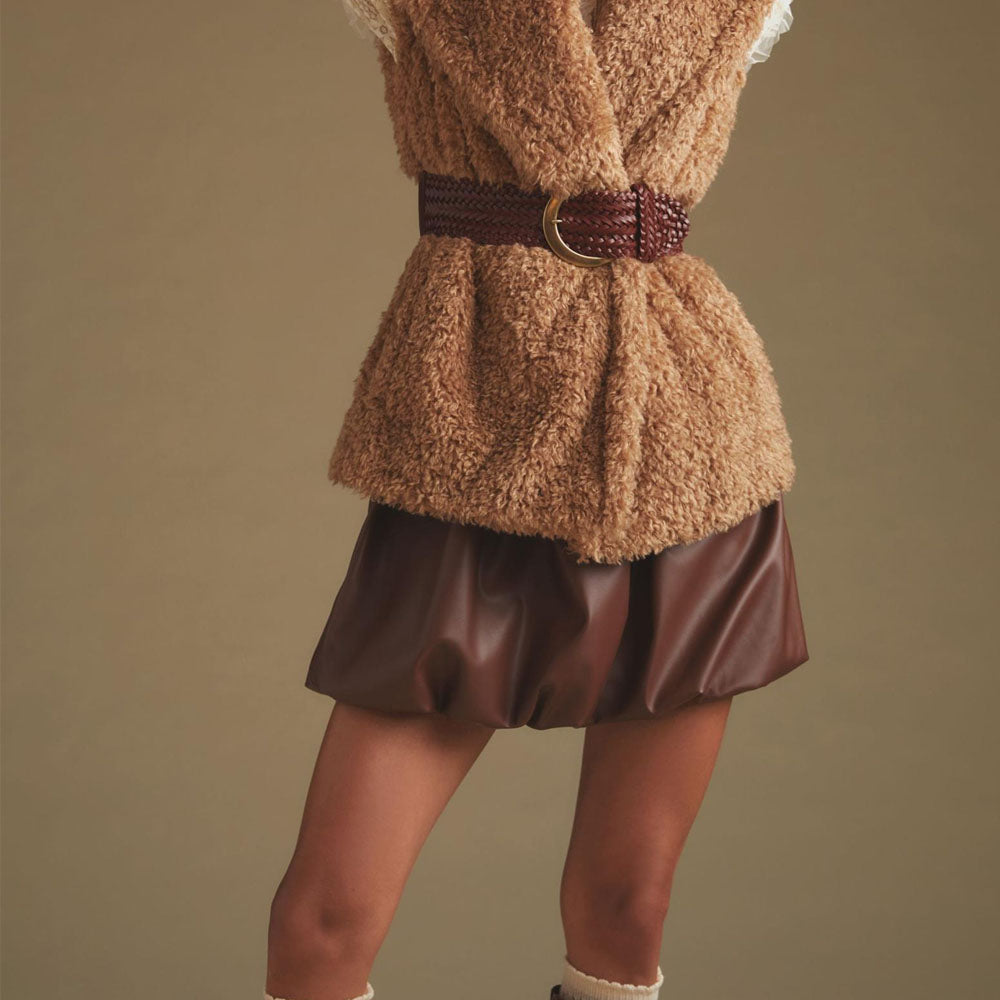 Vintage Brown Leather Bubble Skirt