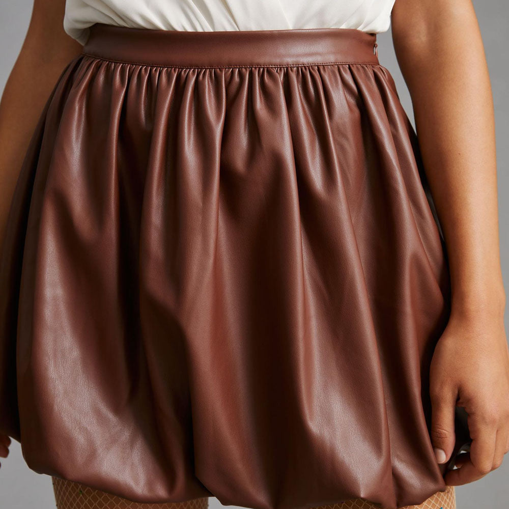 Vintage Brown Leather Bubble Skirt