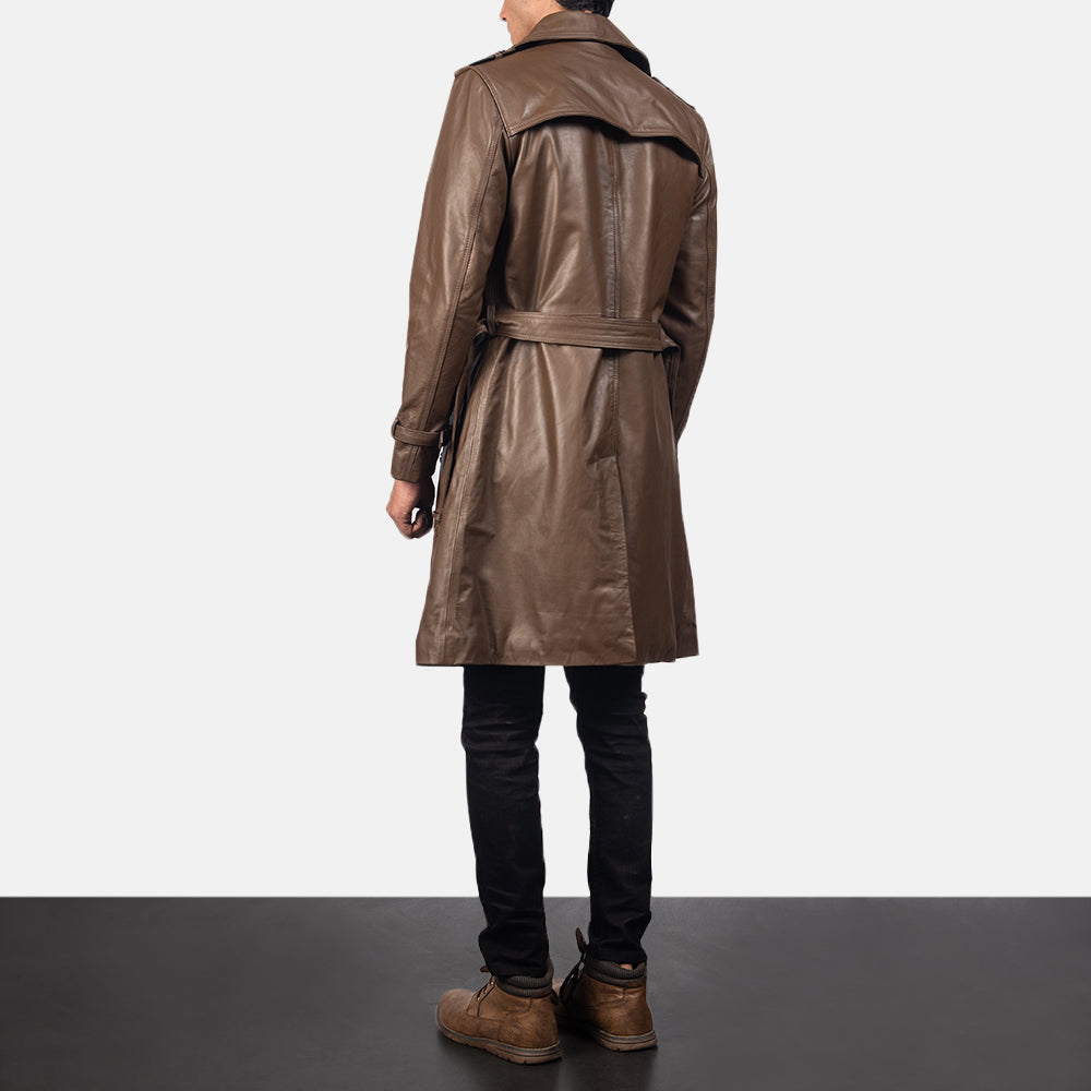 Gabardina clásica de piel de oveja marrón para hombre | Prenda de cuero de grano completo