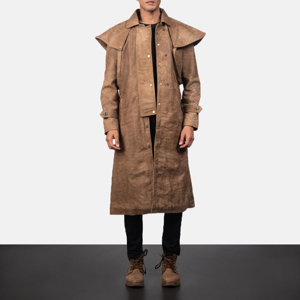 Men’s Brown Sheepskin Leather Trench Duster Coat | Full Grain Apparel