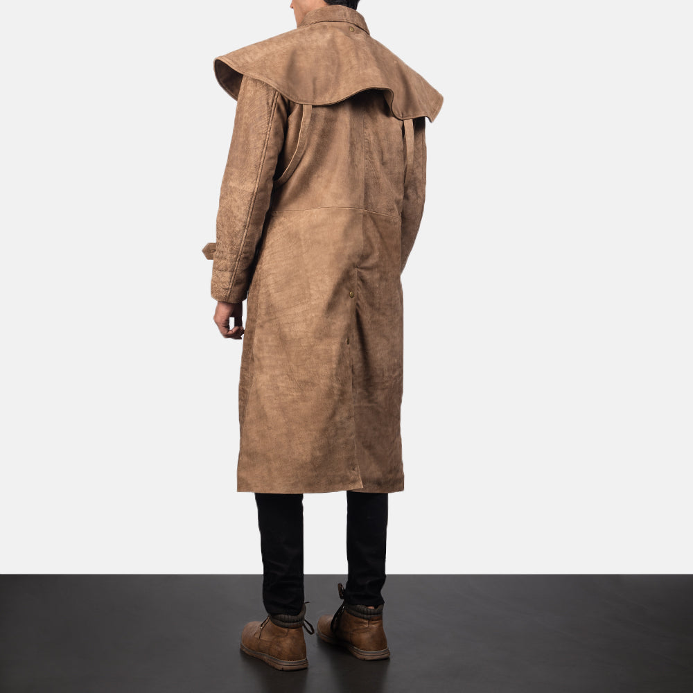 Abrigo Duster Trench de Cuero de Piel de Oveja Marrón para Hombre | Vestimenta de Piel Plena