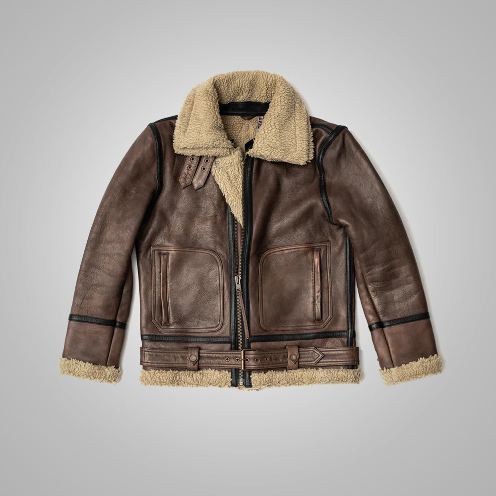 Men’s "Canyon-Ridge" B3 | Classic Brown Sheepskin | Authentic Double-Face Sherpa-Lined Bomber | Full Grain Apparel
