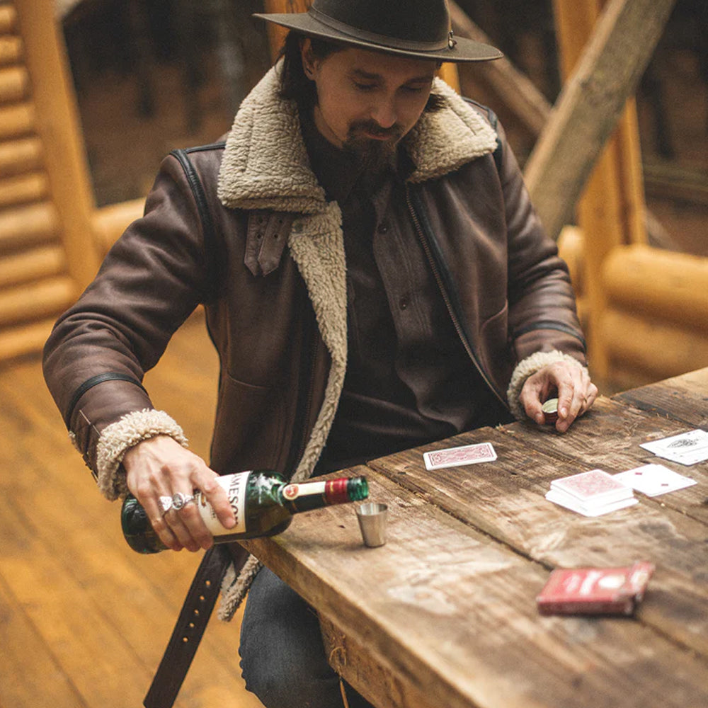 Men’s "Canyon-Ridge" B3 | Classic Brown Sheepskin | Authentic Double-Face Sherpa-Lined Bomber | Full Grain Apparel