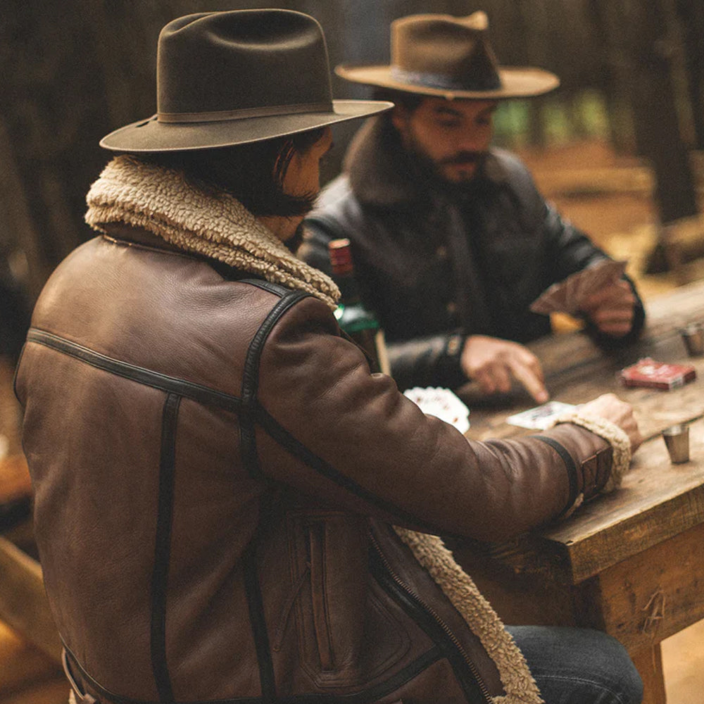 Men’s "Canyon-Ridge" B3 | Classic Brown Sheepskin | Authentic Double-Face Sherpa-Lined Bomber | Full Grain Apparel