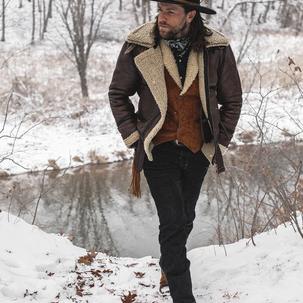 Men’s "Canyon-Ridge" B3 | Classic Brown Sheepskin | Authentic Double-Face Sherpa-Lined Bomber | Full Grain Apparel