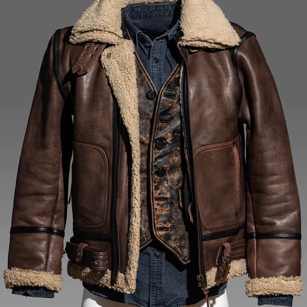 Men’s "Canyon-Ridge" B3 | Classic Brown Sheepskin | Authentic Double-Face Sherpa-Lined Bomber | Full Grain Apparel