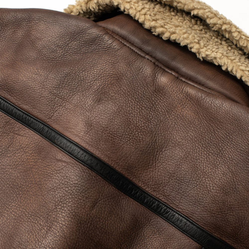 B3 "Cañón-Cordillera" para Hombre | Piel de Cordero Marrón Clásico | Cazadora Bomber Auténtica con Forro Sherpa de Doble Cara | Prendas de Piel Plena Flor