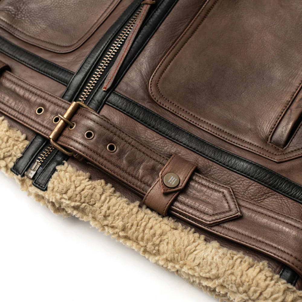 B3 "Cañón-Cordillera" para Hombre | Piel de Cordero Marrón Clásico | Cazadora Bomber Auténtica con Forro Sherpa de Doble Cara | Prendas de Piel Plena Flor