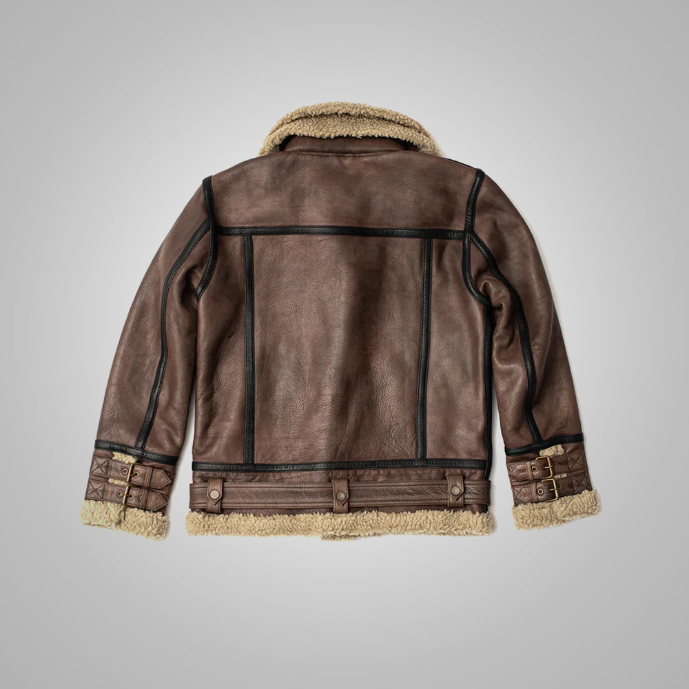 B3 "Cañón-Cordillera" para Hombre | Piel de Cordero Marrón Clásico | Cazadora Bomber Auténtica con Forro Sherpa de Doble Cara | Prendas de Piel Plena Flor