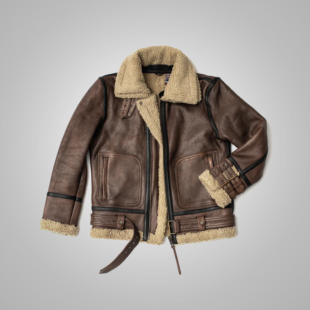Men’s "Canyon-Ridge" B3 | Classic Brown Sheepskin | Authentic Double-Face Sherpa-Lined Bomber | Full Grain Apparel