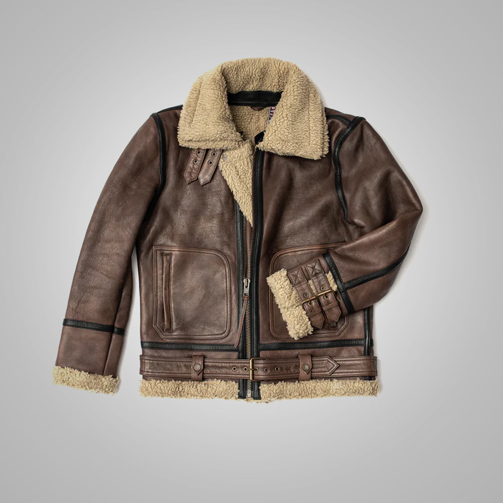 Men’s "Canyon-Ridge" B3 | Classic Brown Sheepskin | Authentic Double-Face Sherpa-Lined Bomber | Full Grain Apparel