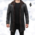 Men’s Chandler Shearling Lined Black Leather Trench Coat | Rugged Winter Elite | Full Grain Apparel