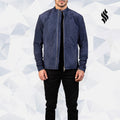Men’s Charcoal Navy Blue Suede Biker Leather Jacket | Rugged Sophistication | Full Grain Apparel