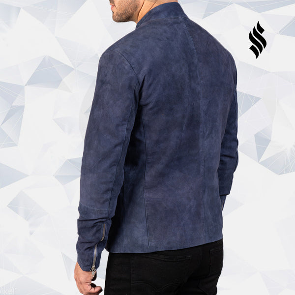 Men’s Charcoal Navy Blue Suede Biker Leather Jacket | Rugged Sophistication | Full Grain Apparel