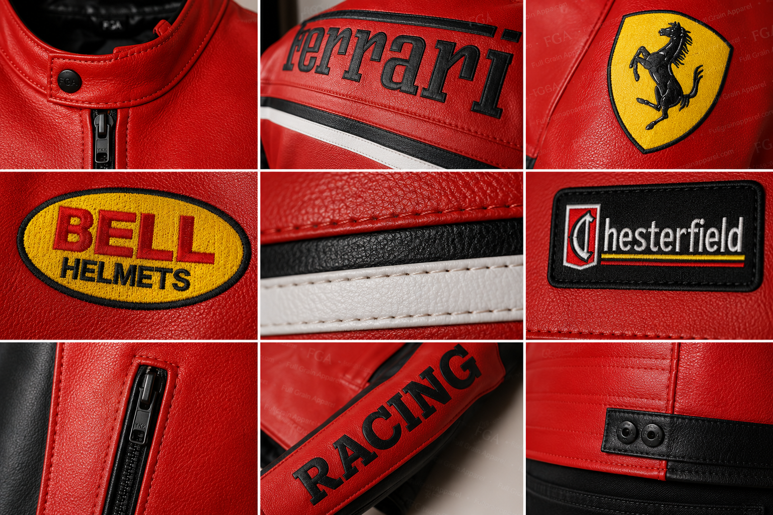 Ferrari Racing Leather Jacket Red Motorcycle Jacket | Full Grain Apparel