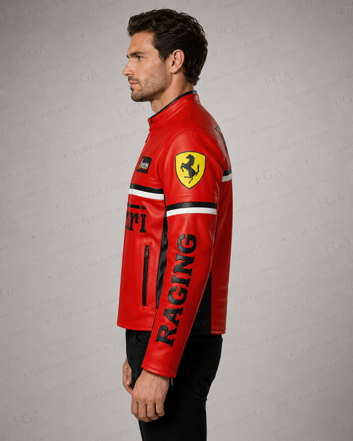 Ferrari Racing Leather Jacket Red Motorcycle Jacket | Full Grain Apparel