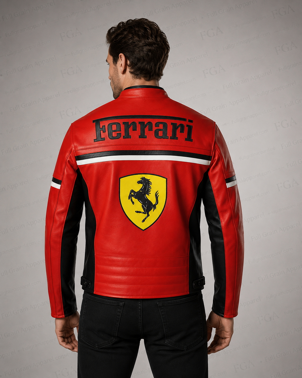 Ferrari Racing Leather Jacket Red Motorcycle Jacket | Full Grain Apparel