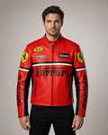Ferrari Racing Leather Jacket Red Motorcycle Jacket | Full Grain Apparel