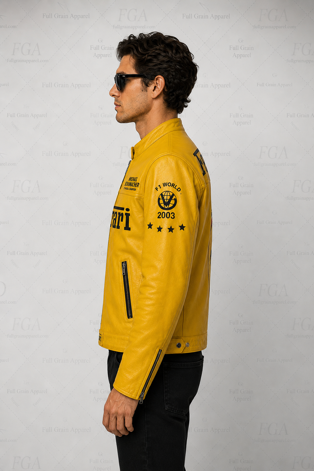 Ferrari Yellow Racing Leather Jacket for Men | Full Grain Apparel