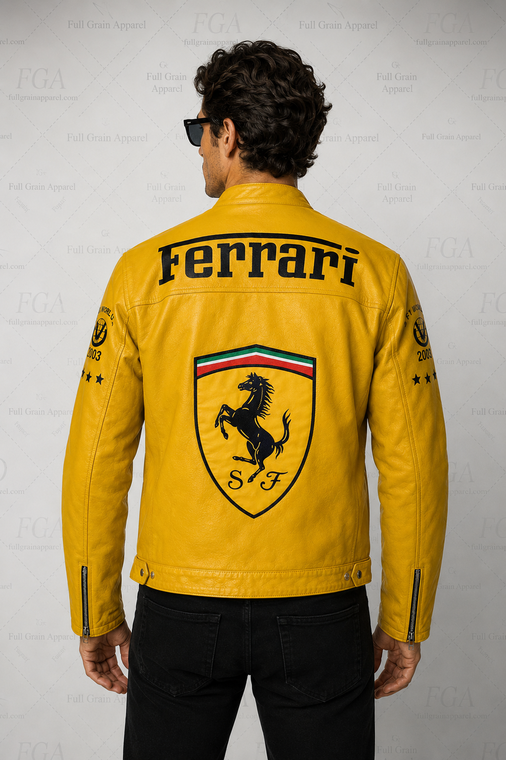 Ferrari Yellow Racing Leather Jacket for Men | Full Grain Apparel