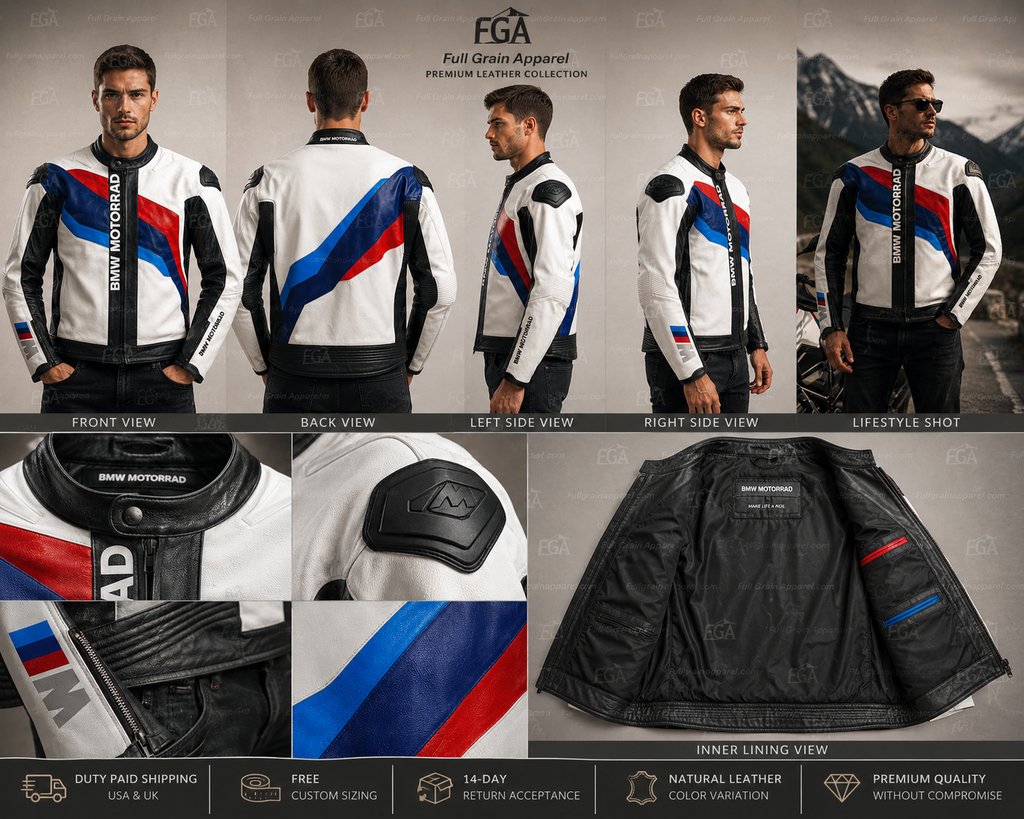 BMW Motorrad Leather Jacket White Racing Biker | Full Grain Apparel