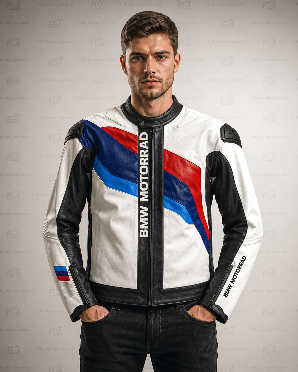 BMW Motorrad Leather Jacket White Racing Biker | Full Grain Apparel