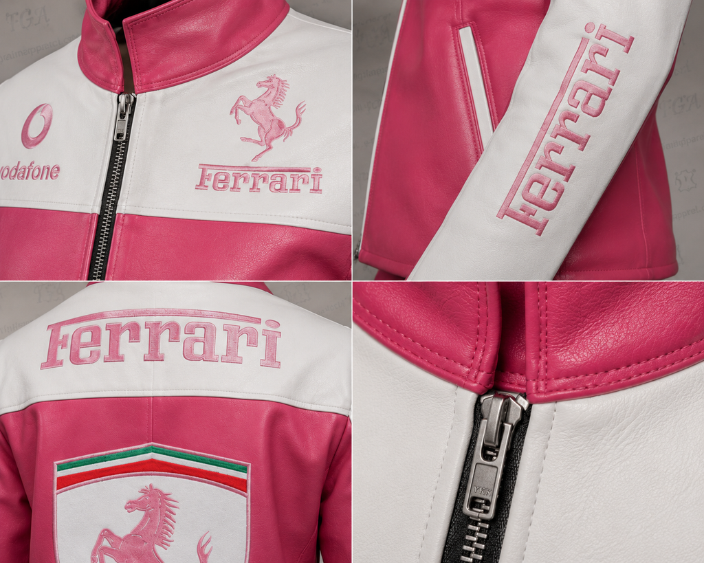 Women’s Ferrari Pink Racing Leather Jacket | Full Grain Apparel