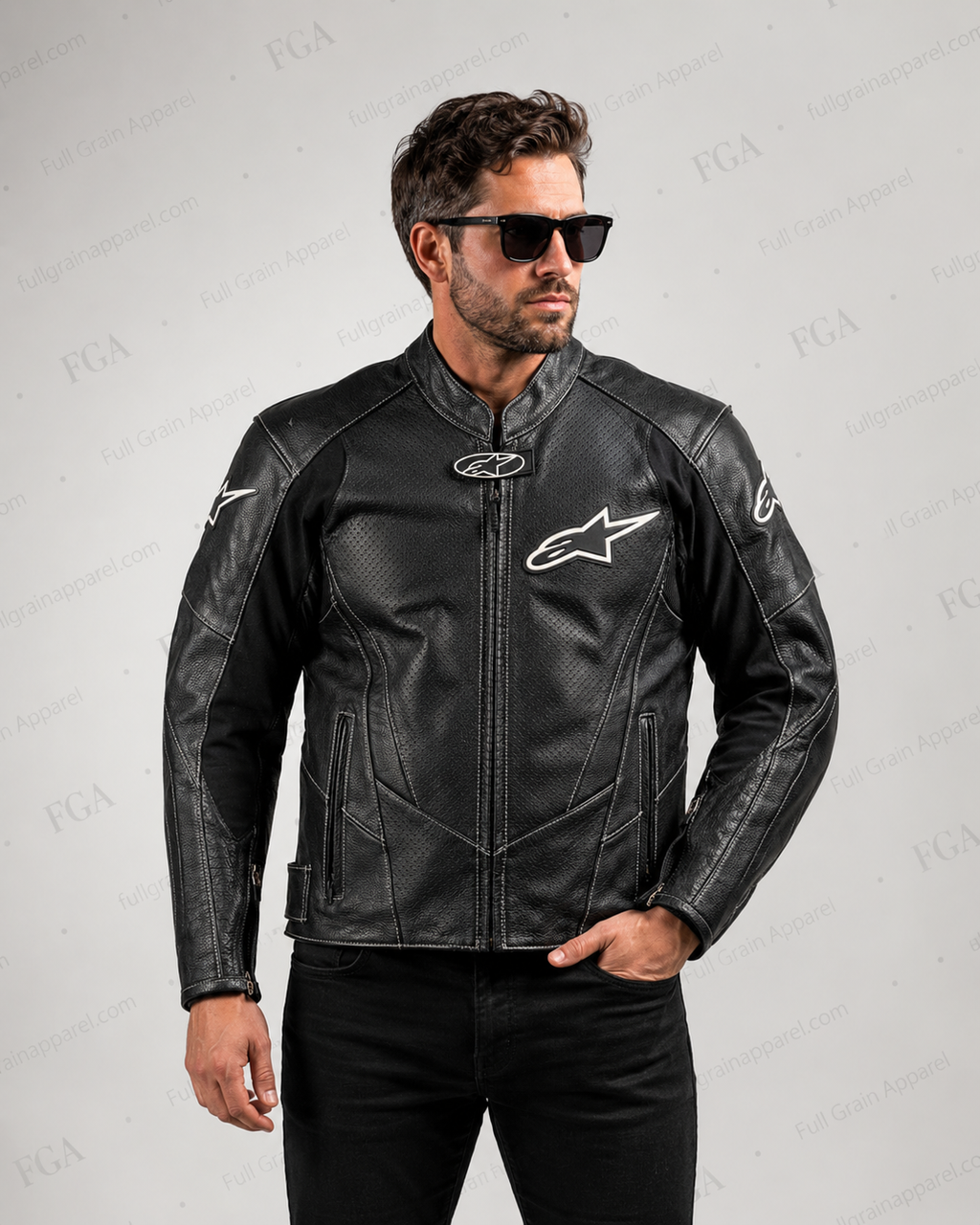 Alpinestars Black Leather Riding Jacket for Men | Full Grain Apparel