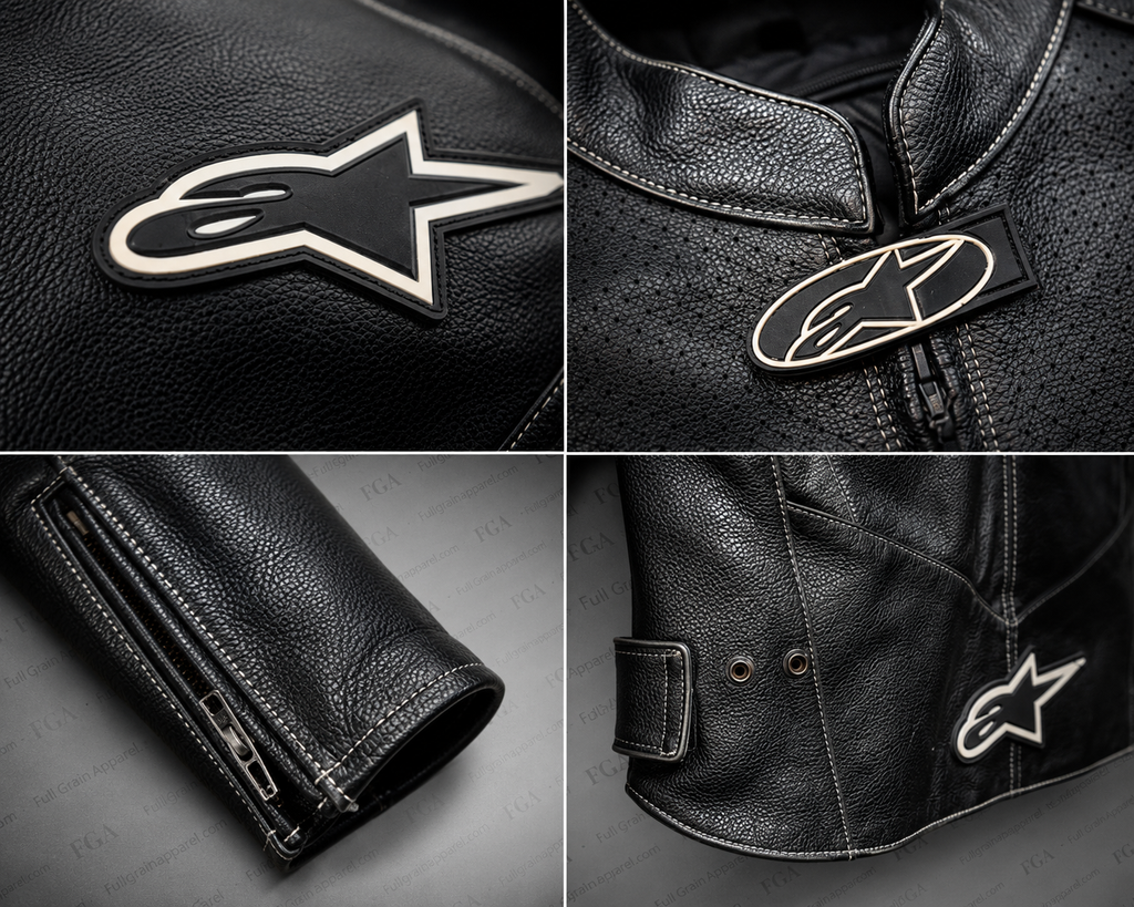 Alpinestars Black Leather Riding Jacket for Men | Full Grain Apparel