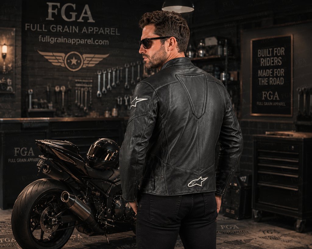 Alpinestars Black Leather Riding Jacket for Men | Full Grain Apparel