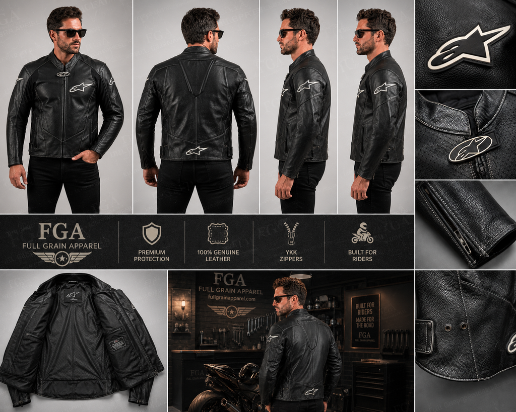Alpinestars Black Leather Riding Jacket for Men | Full Grain Apparel