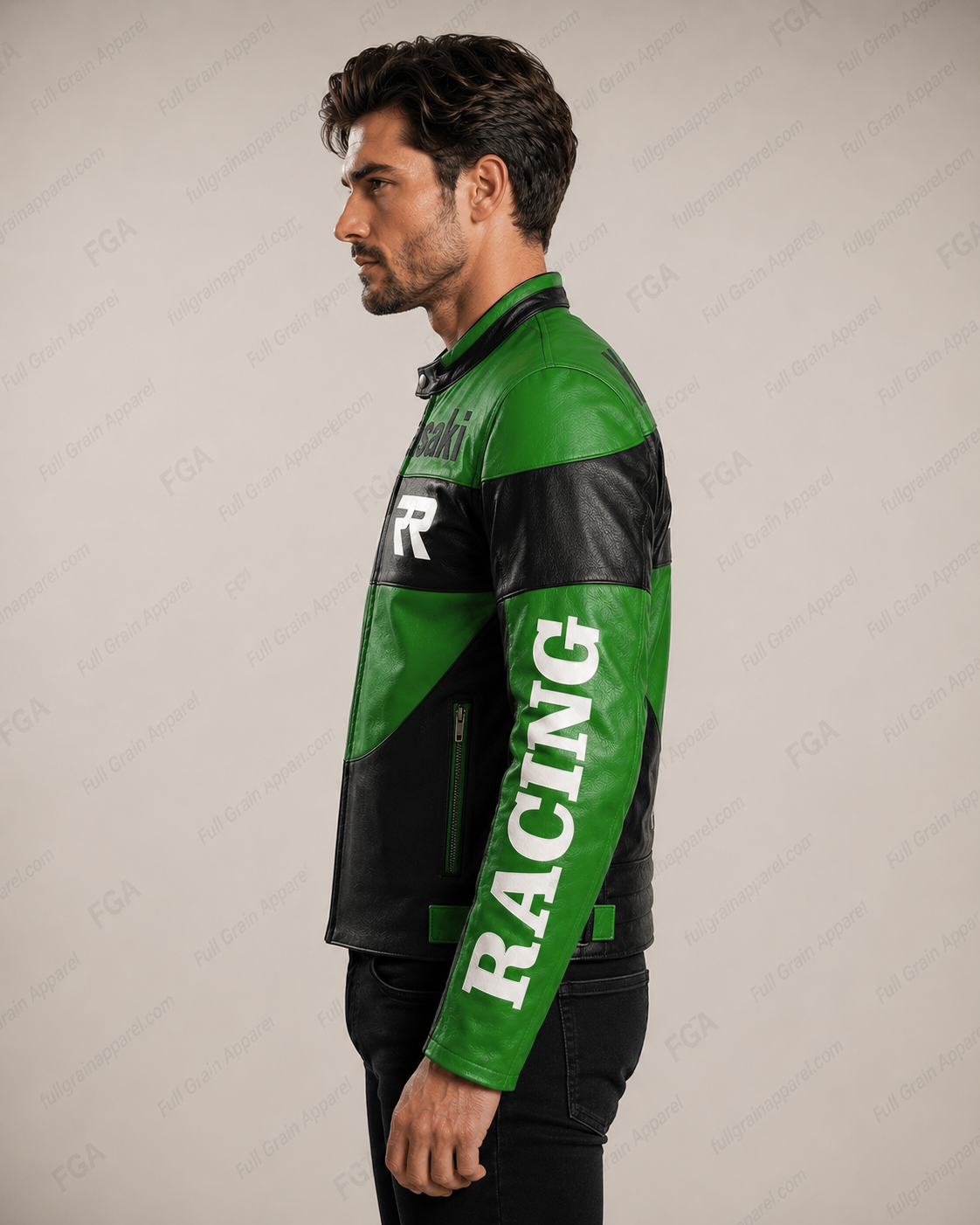 Kawasaki ZX-R Green Leather Racing Jacket for Men | Full Grain Apparel