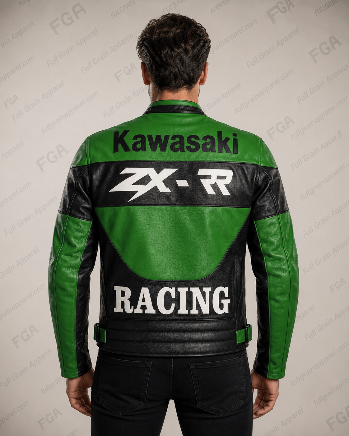 Kawasaki ZX-R Green Leather Racing Jacket for Men | Full Grain Apparel