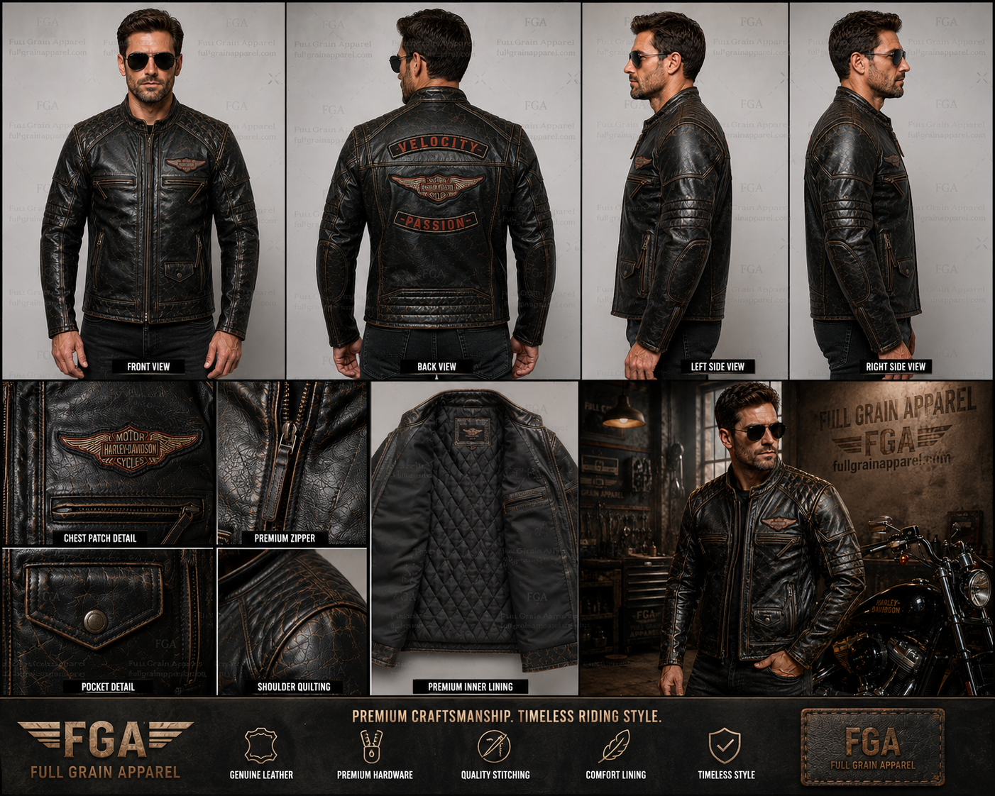 Harley-Davidson Black Biker Leather Jacket for Men | FGA
